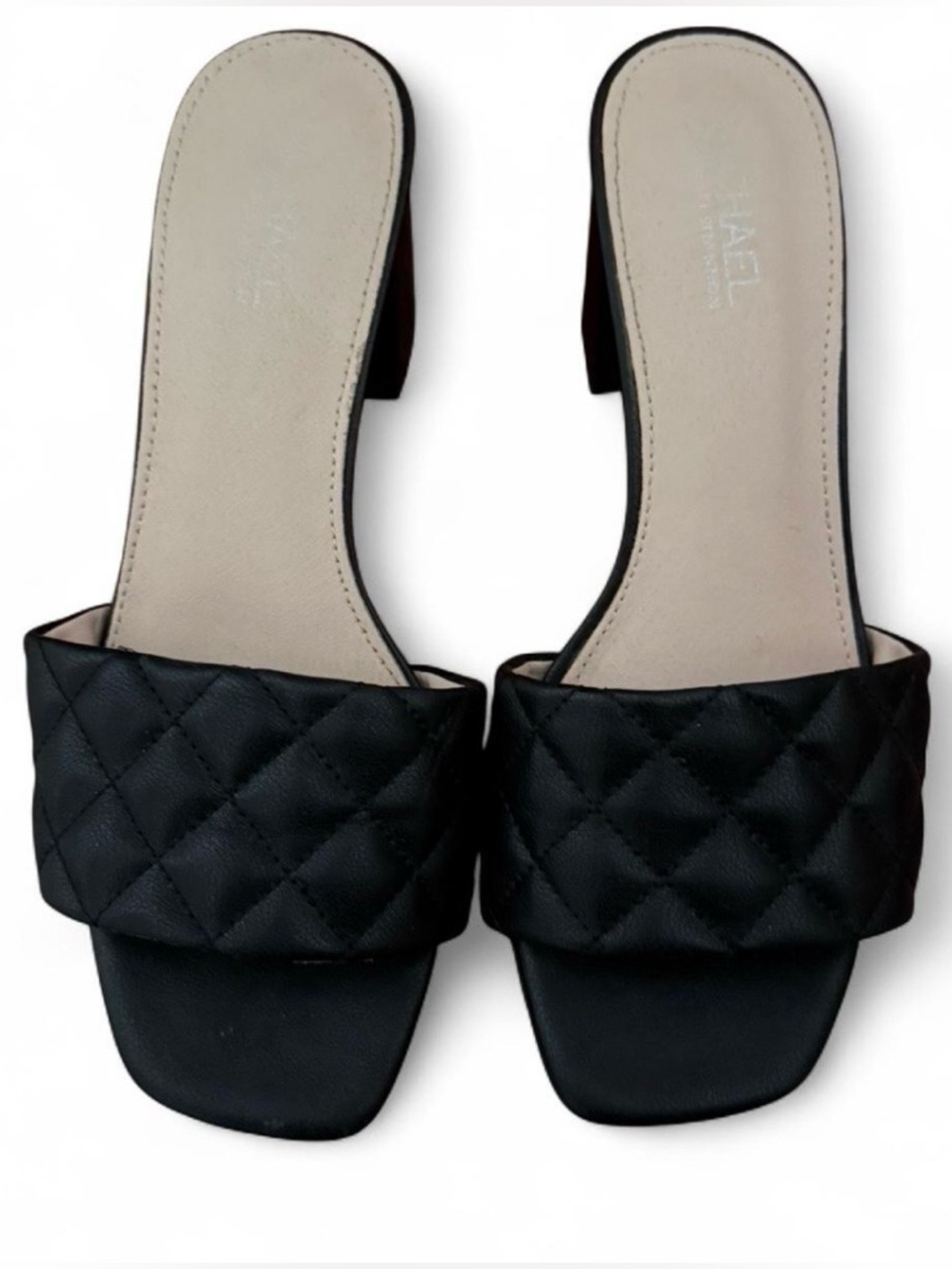 Black Quilted Slide Mules